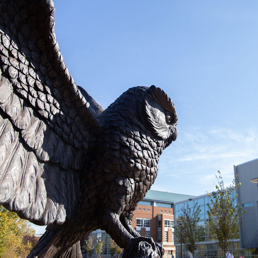 Profile shot of the owl statue