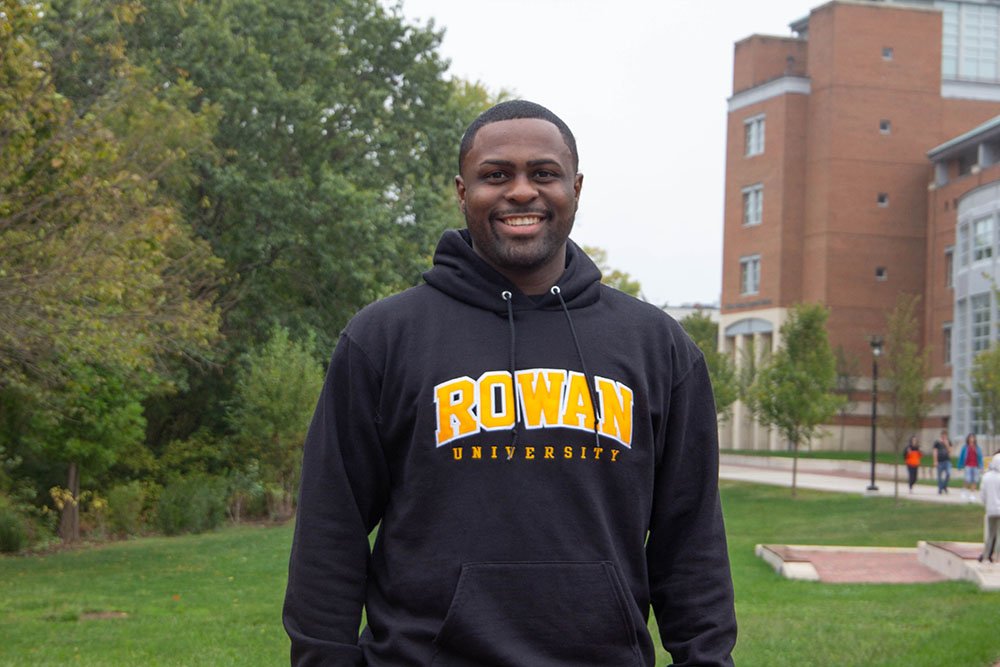 Marcus D. photographed wearing a Rowan sweatshirt.