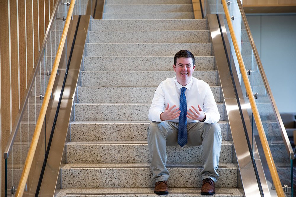 Political Science major Jason B. photographed in Business Hall