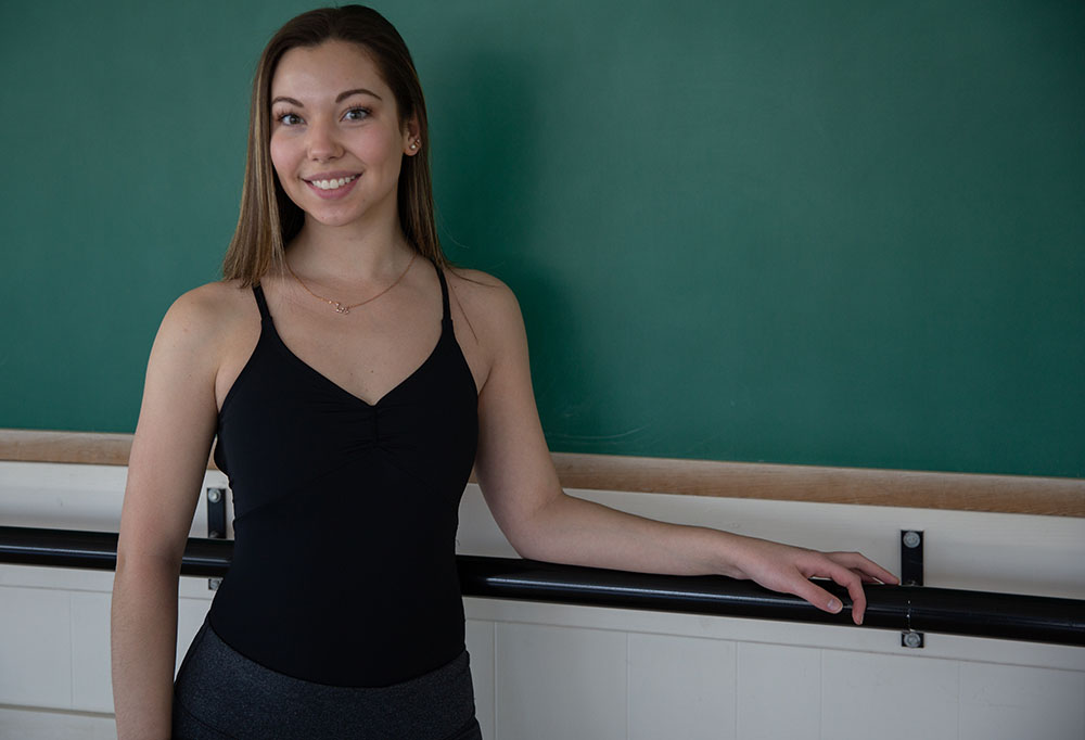 Haley Dancing in a studio on campus.