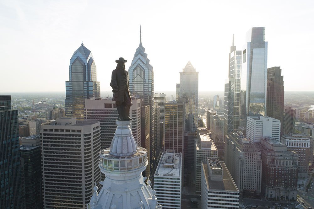 drone overhead shot of Philadelphia