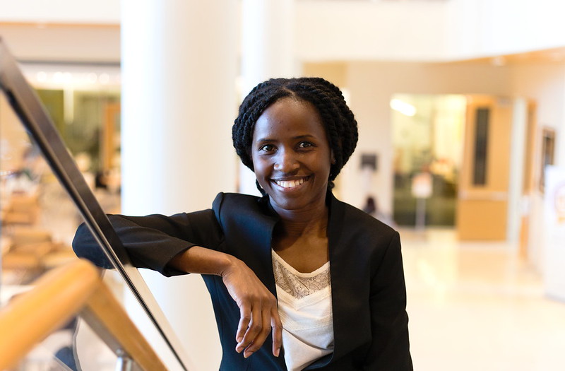 Sarah Atai stands in Business Hall