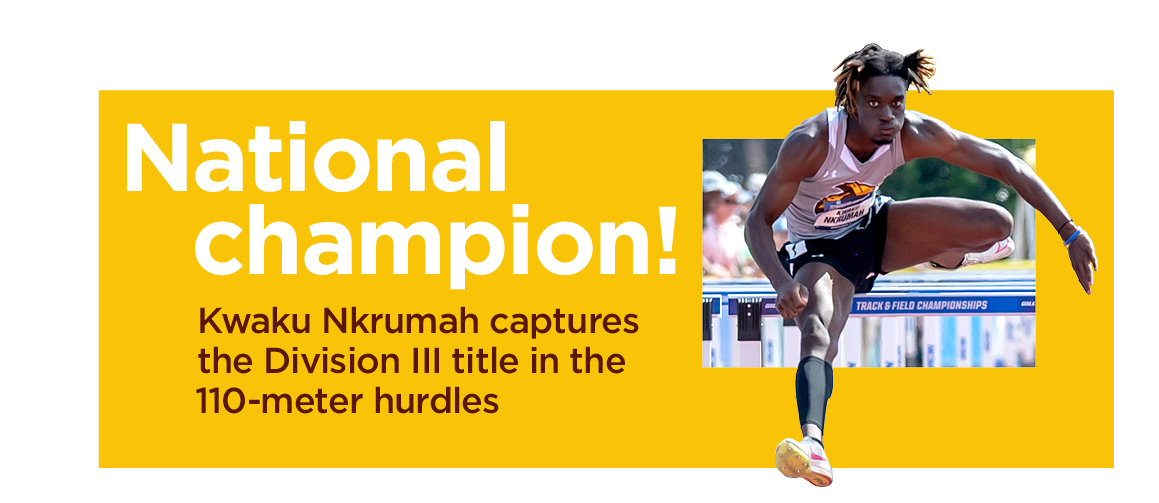 National champion: Kwaku Nkrumah captures the Division III title in the 110-meter hurdles